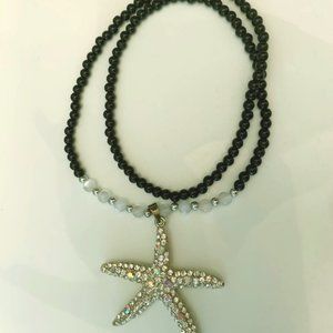 Starfish Crystal Necklace / Black Beads